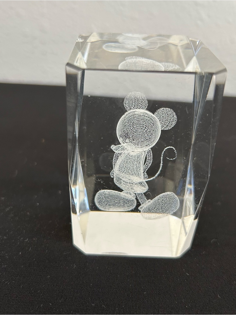 3D Laser Etched Crystal Glass Paperweight Mickey Mouse Pre-owned Disney